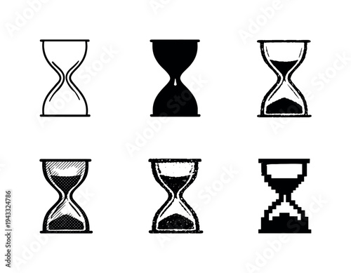 Minimal sand timer hourglass with narrow center and curved glass chambers for visual countdown representation | Create ONE image