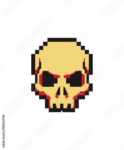 Pixelated skull illustration on black background