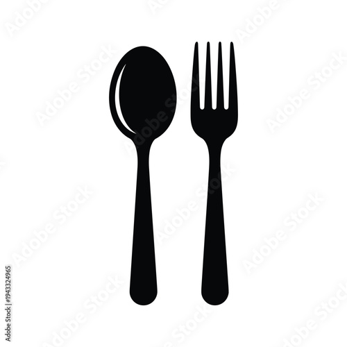 Black Silhouette of a Spoon and Fork on a White Background