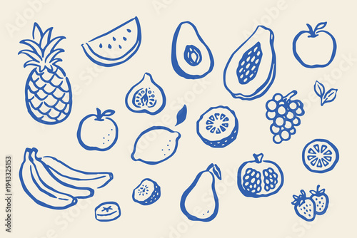 Fruit collection naive hand drawn vector illustration