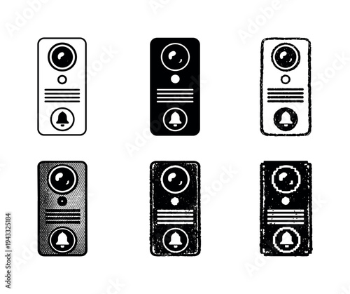 Video doorbell device with camera lens and speaker grille designed for remote visitor communication | Create ONE image containing