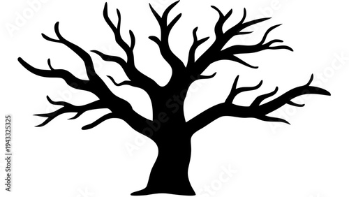 dry tree black silhouette icon, dead tree nature vector, transparent background