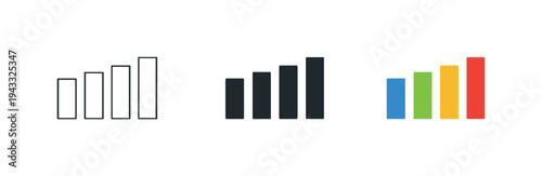 Signal strength indicator icons in outline, solid black, and colorful versions