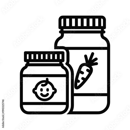 Baby Food Jars Icon: Carrot and Happy Baby Faces