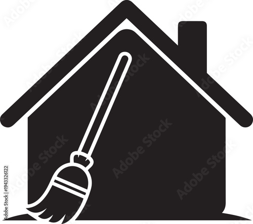Mop Cleaning Corner of House Icon Symbol Vector Illustration