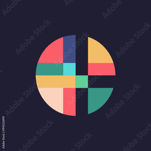 Abstract geometric design with colorful shapes on a dark background