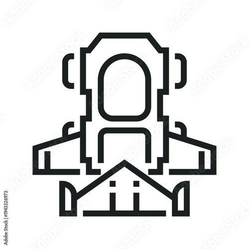 Futuristic spaceship icon minimalist outline design for sci fi aviation branding and modern aerospace technology symbols