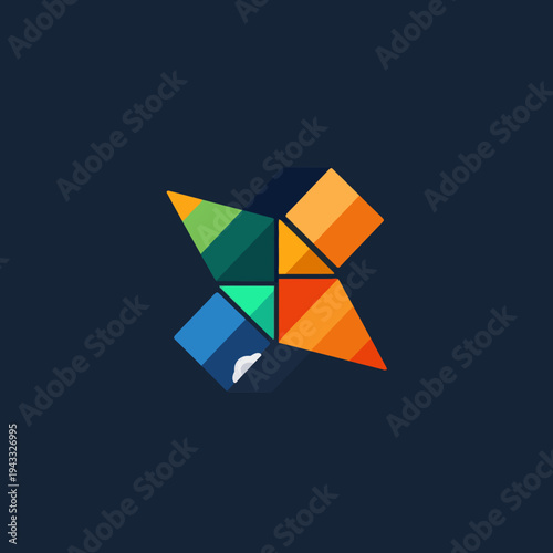 Abstract geometric design with colorful shapes on dark background