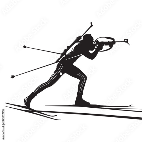Biathlon Athlete Skiing and Shooting Silhouette Vector – Winter Sport Biathlete Illustration