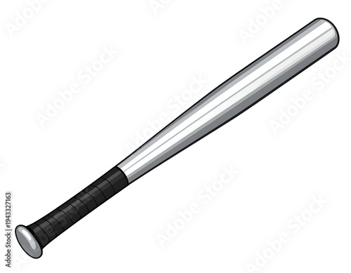A metallic baseball bat with a black grip against a black background