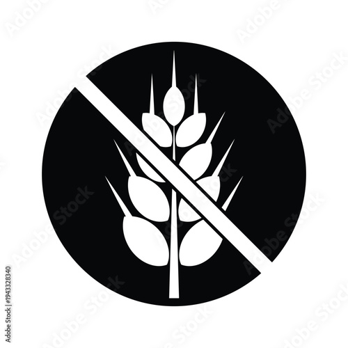 Gluten Free Icon - Wheat Symbol with Prohibition Sign