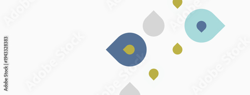 Minimalist design features scattered dots. Soft colors create calm aesthetic. Simple shapes suggest modern feel. Background is offwhite.