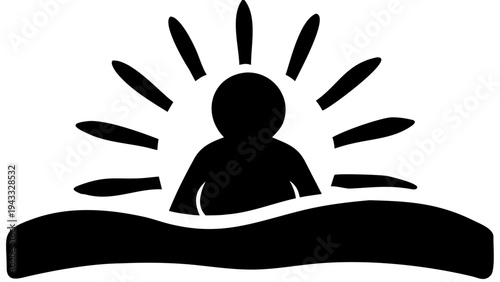 sunrise black silhouette icon, horizon sun vector, transparent background