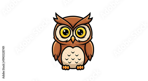 Charming cartoon owl illustration a cute friendly and whimsical character with large expressive yellow eyes brown and cream feathers and a cheerful demeanor ideal for educational