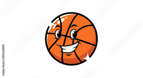 Joyful cartoon basketball character with a wide friendly smile and sparkling eyes radiating positive energy and excitement perfect for sports themed designs children's content