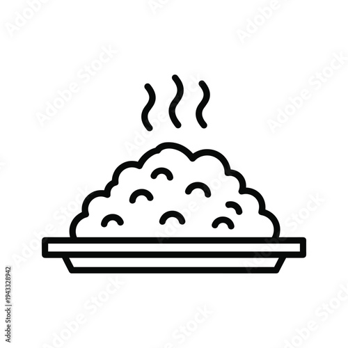 Steaming Rice Icon - Simple Line Art of Hot Food