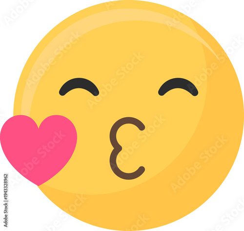 Blowing a Kiss Emoji with Pink Heart Vector Illustration