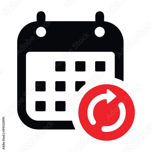 Calendar icon with refresh symbol indicating schedule update, recurring event, or time management for planning and organizing tasks efficiently