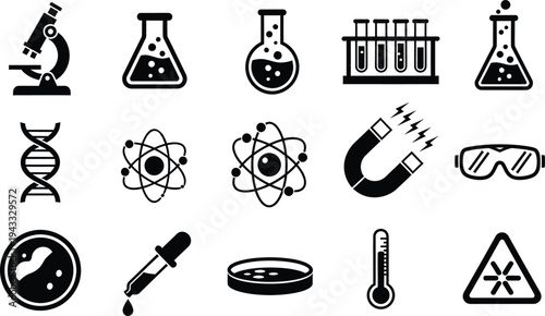 Science technology icons collection with lab research digital innovation symbols
