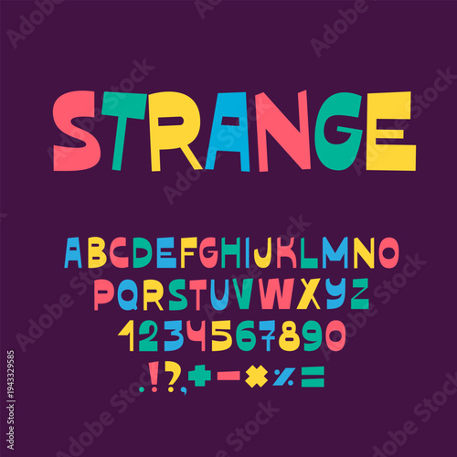 Kids Comic font. Colorful Children Latin Alphabet. Angular Childish Type. 
