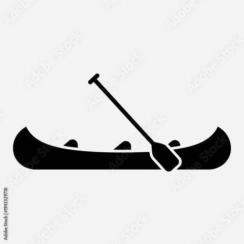 Canoe with Paddle Icon – Simple Outdoor Boating Silhouette Vector