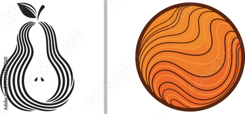 Vector icons of two martini glasses: a minimalist black outline version and a vibrant blue outline version, both featuring citrus garnishes and straws, separated by a vertical blue line.