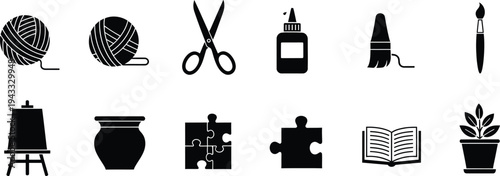 Knitting craft tools icons collection with yarn needle textile supplies