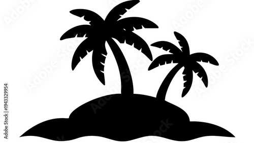 island palm black silhouette icon, tropical island vector, transparent background