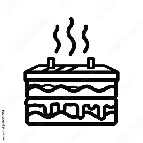 Smoked barbecue grill icon, simple line art of food on coals
