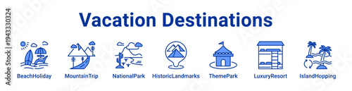 Vacation Destinations Icon Banner and Collection