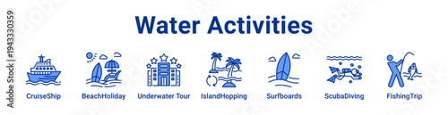 Water Activities Icon Banner and Collection