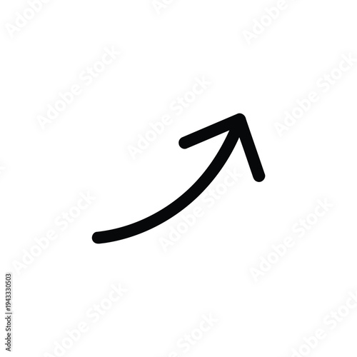 Curved black upward arrow symbol. Indicating growth development progress upward trend success. Abstract modern design element for positive movement concept