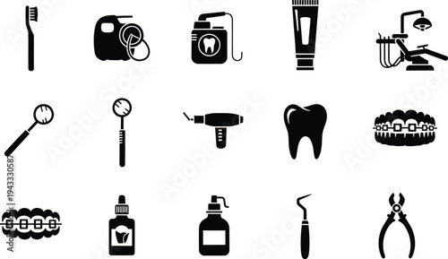 Medical dental healthcare icons collection with tooth tools clinic symbols