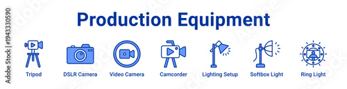 Production Equipment Icon Banner and Collection