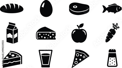 Food cuisine icons collection with bread fish pizza cake apple sushi drink