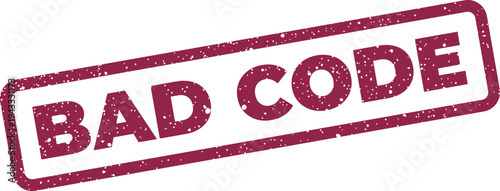 Grungy rectangular stamp featuring the text BAD CODE, signifying programming errors or system flaws