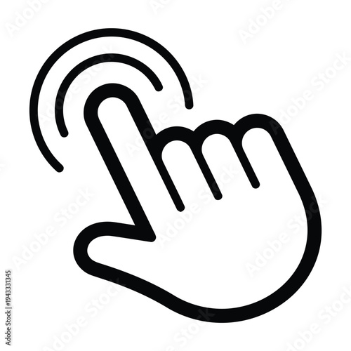 Finger pointing icon with touch waves, indicating a click, selection, or interaction, suitable for user interface, web design, and digital engagement.