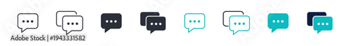 Chat message bubble icon set, communication conversation dialog speech bubble symbol, outline and solid and color style. Vector illustration.