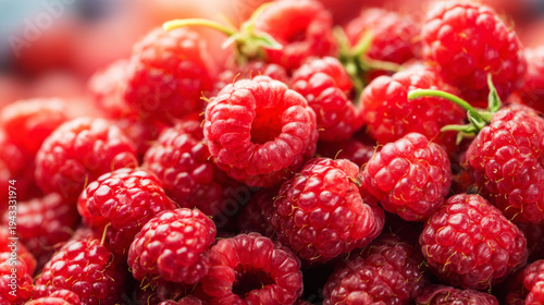 Fresh red raspberries showing natural texture and vibrant color, a healthy and delicious summer fruit