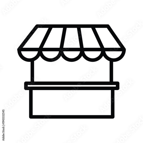 Simple black line icon of a market stall or kiosk