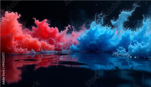 A vibrant art illustration of colorful paint splashes and liquid motion waves creates a beautiful vector pattern with blue water drops isolated on a white background
