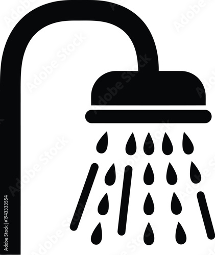 A black silhouette icon depicting a shower head with water streaming down, symbolizing bathing or hygiene.
