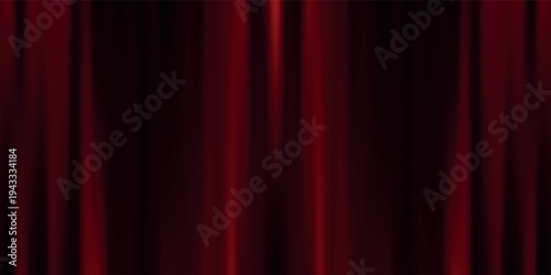 Red velvet curtain background. Closed curtains wallpaper for theater stage or cinema, circus. Red fabric drapery backdrop for award, show, performance. Velvet textile room scene banner concept. Vector