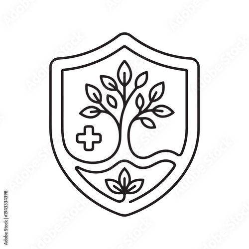 Environmental Health Shield Logo with Tree, Medical Cross, and Water Element
