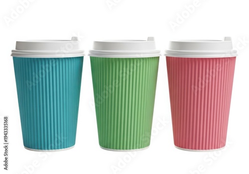 Wallpaper Mural Three disposable cups with different colored patterns displayed in a row Torontodigital.ca