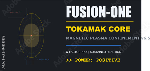 Cutting-edge nuclear fusion Tokamak reactor core diagram: magnetic plasma confinement for sustainable clean energy research.