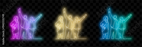 Group of People Neon Lights