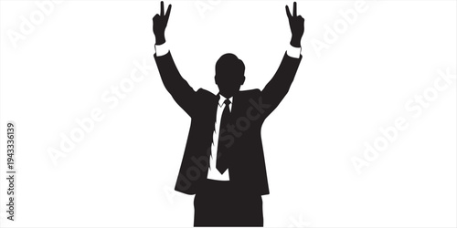 Businessman Silhouette Celebrating Success with Raised Hands Icon