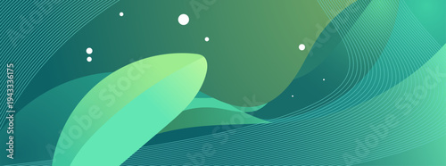 Abstract flowing organic shapes and lines in a gradient of teal and green colors