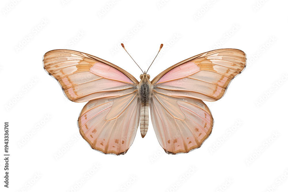 Fototapeta premium Butterfly with pink and brown textured wings, resting with wings spread open, showing delicate patterns on a transparent background